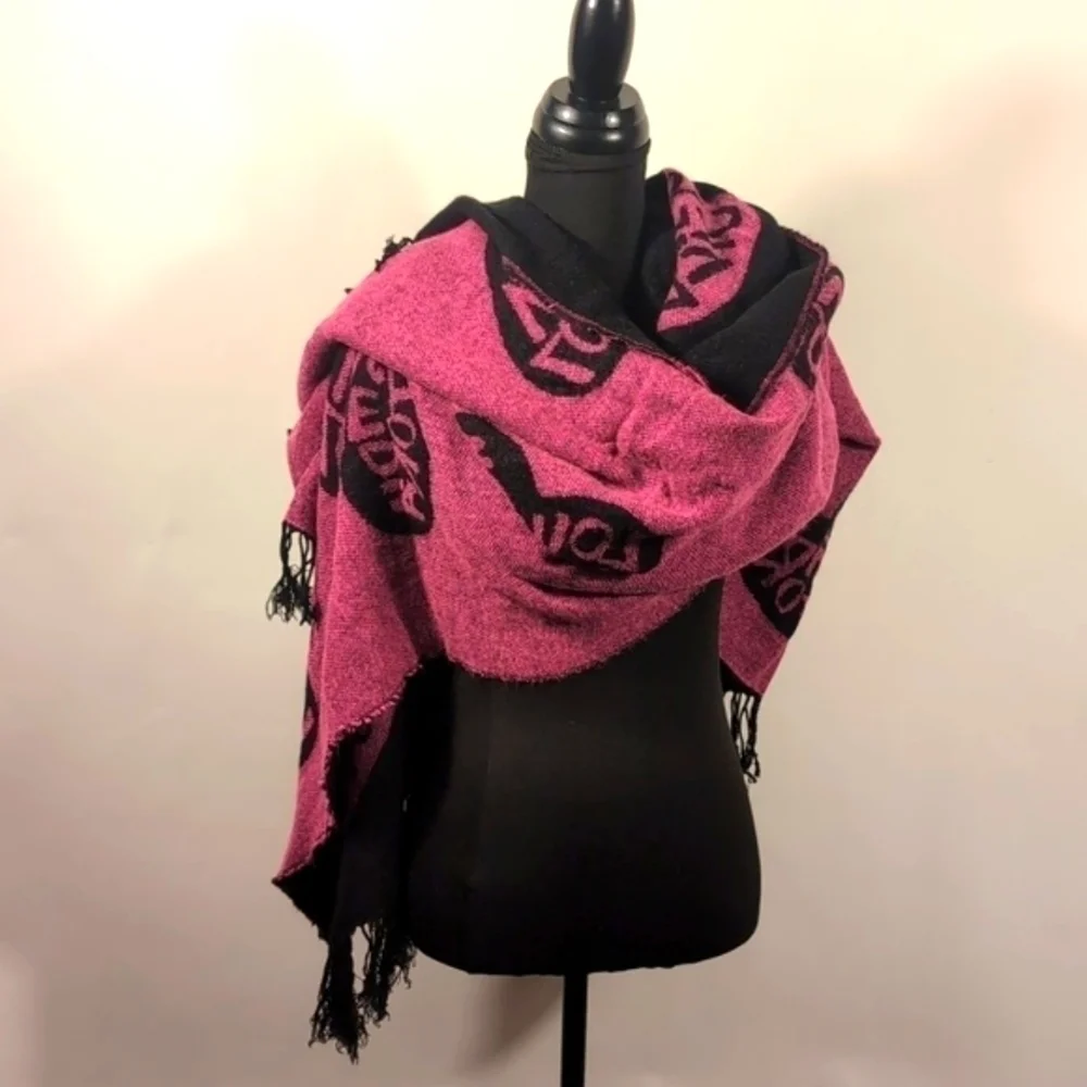 Square Pink & Black Heart Scarf | Double-Sided Reversible Design